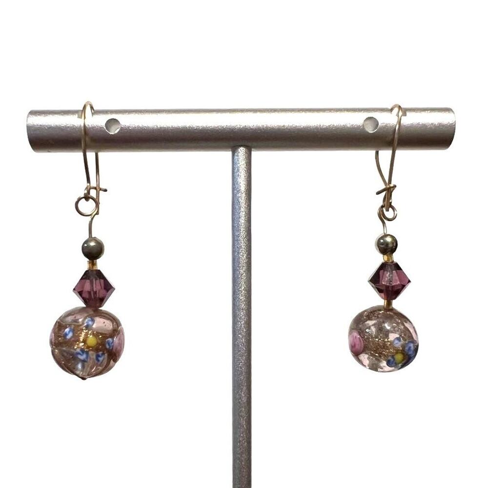 Unique Elegant Earrings Gold and Multicolored Beads
